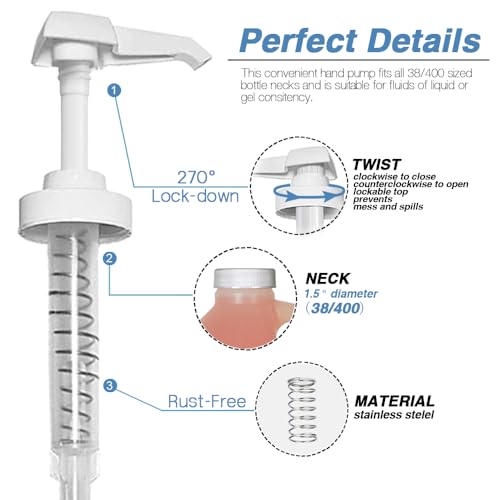 AMORIX 2 Pcs White 38-400 10cc Pump for Gallon Jug Dispensing Gallon Jug Pump Dispenser Lotion Gallon Shampoo Pump Top Replacement, Fits 1 Gallon Bottle 64oz 128oz Hand Sanitizer Containers 5