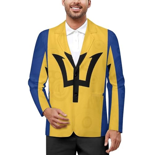 Barbados Flag Paisley Blazer for Men Long-Sleeve Classic-Fit Button Suits Lightweight Jacket
