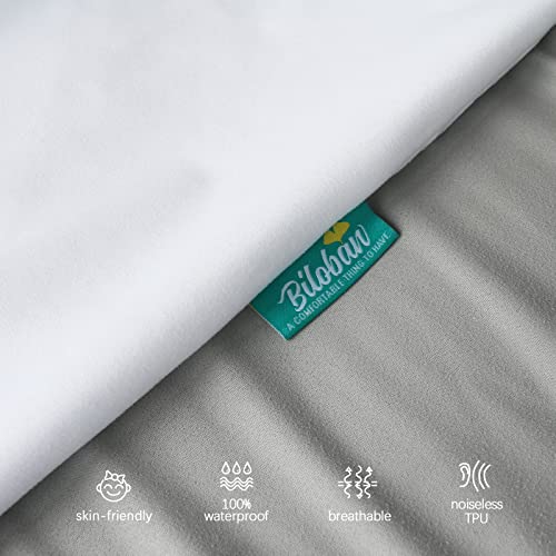 Biloban Pack And Play Sheets Waterproof 2 Pack, Fitted Pack N Play Sheets 38" X 26" Fits For Baby Graco Playpen/Playard Mattress, Portable Pack And Play Mattress Sheet, Grey & White #TOP2