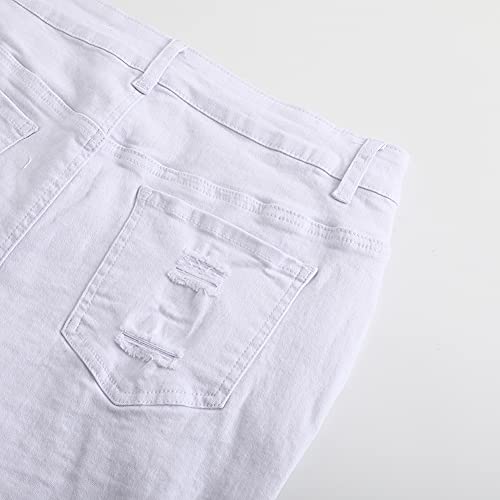 Image of THUNDER STAR Women Mid Rise Ripped Stretchy Jeans Shorts Frayed Raw Hem Casual Denim Shorts