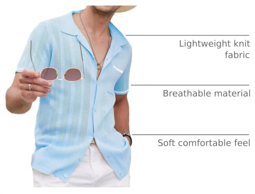 COOFANDY Camisa Polo para Hombre de Manga Corta Casual para Vacaciones en la Playa Azul Claro miniatura 4