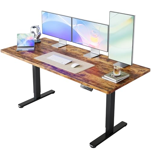 Image of HUANUO 63 x 28 inch Electric Standing Desk Adjustable Height, 4 Memory Height Settings, Sit Stand Up Desk for Home Office & Computer Workstation, Rustic Brown