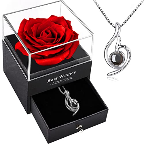 [Laluna] ソープフラワー プレゼント 人気 造花 バラ 一輪の花 創作ジュエリー石鹸花のローズボックスのギフトセット シルバー925 ネックレス レディース付き シルバー925アクセサリー 妻、彼女、女性向けの誕生日、記念日、結婚記念日、ホワイトデー、バレンタインデーのギフト クリスマス、プロポーズ、バレンタインデーの贈り物 母の日 (赤い薔薇)