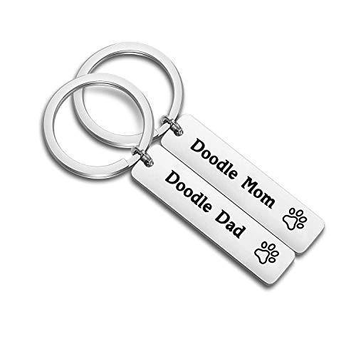 FUTOP Doodle Mom Doodle Dad Keychain set Hand Stamped Keychain Goldendoodle Gift for Pet Lover (doodle keychain)