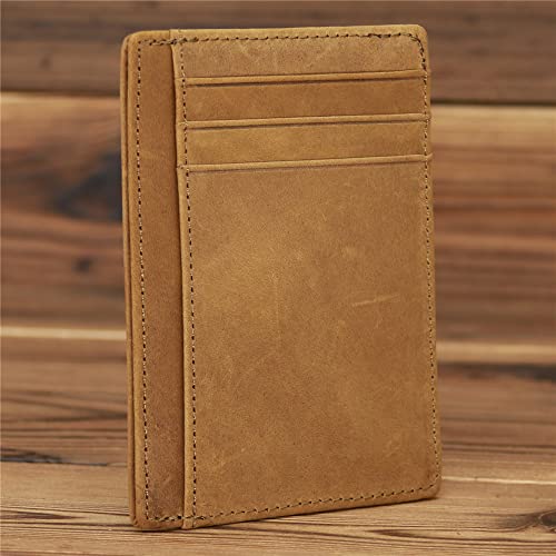 Slim Wallet Front Pocket Minimalist Leather RFID Blocking Medium Size (Yellowish brown)2