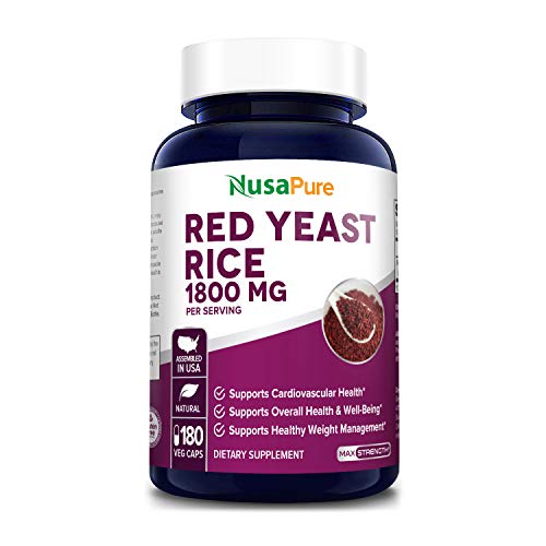 Red Yeast Rice 1800mg 180 Veggie Capsules (Non-GMO, Gluten Free) - Dietary Supplement Powder Pills to Support Cardiovascular Health