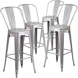 Flash Furniture 4 Pk. 30'' High Silver Metal Indoor-Outdoor Barstool with Back
