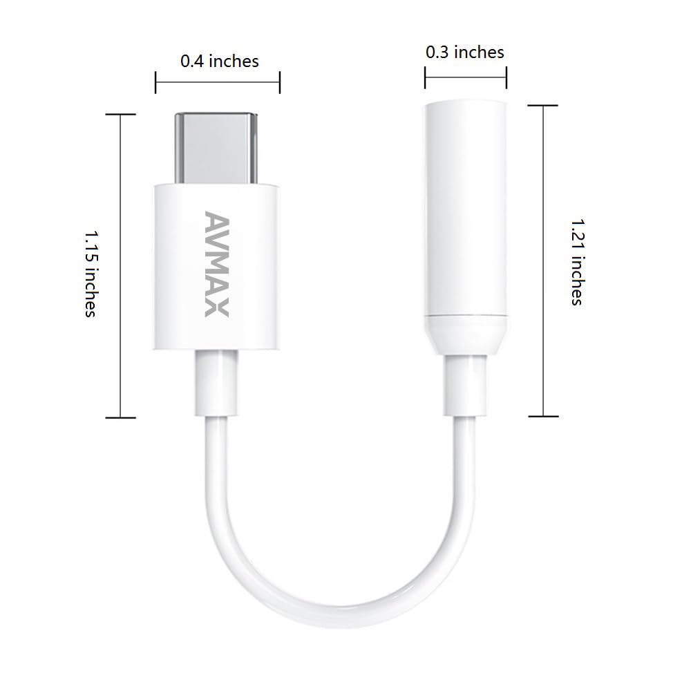 AVMAX Adapter do słuchawek audio USB C na 3,5 mm, HiFi, 2-pak, kabel żeński typu C na Aux do urządzeń 16 15 Plus, S24, S23, S22, S21, S20 i innych urządzeń typu C (klasyczny biały 2)