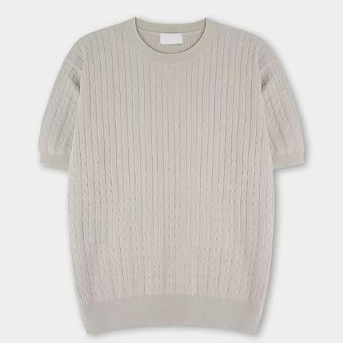 Men's Plain Round Neck Cable Knit Tops, Men's Round Neck Solid Color Cable Short Sleeve Knit Top, Knit Sweater3
