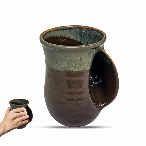 Clay in Motion Handwarmer Mug - Mocha - Right Handed,Brown,14oz.