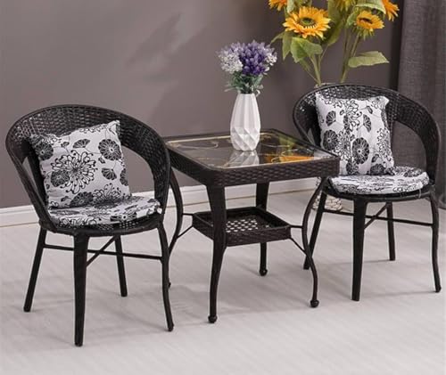 Image of 2+1 Outdoor Indoor Furniture Sets Rattan Wicker Chair Patio Set Bistro Balcony Outdoor Garden Furniture Chair and Square Table (Brown with Multicolor Cushion & Pillow)