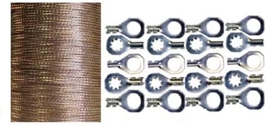 10' (304cm) x 0.35" Copper Ground Strap Cable+ Do-It-Yourself Terminal Kit. Braided Wire