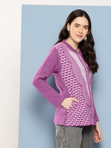 Image of Aarika Womens Winter Wear Green Colour Zig Zag Woolen Cardigan