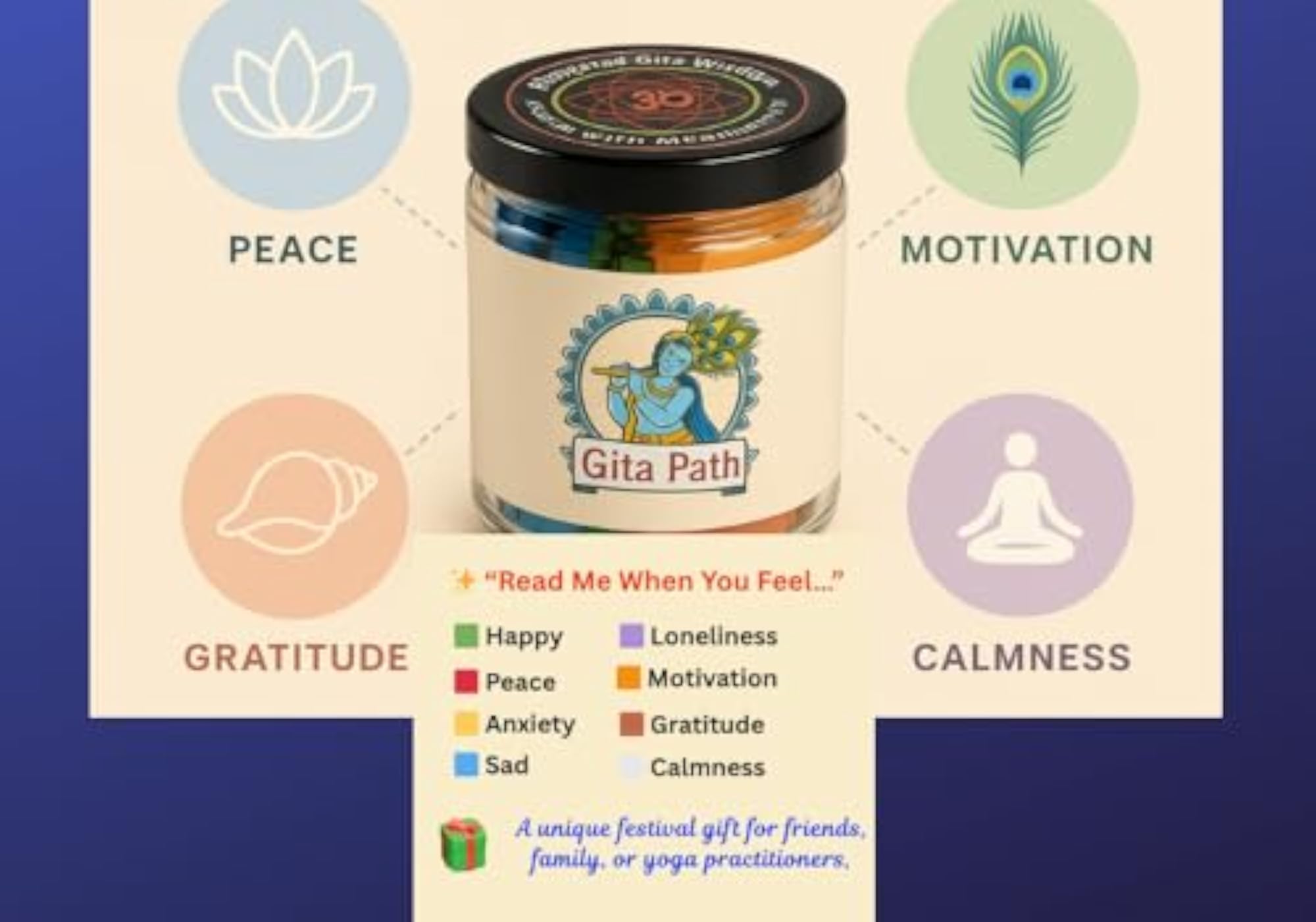 64 Gita Shlok Cards in Jar, Daily Inspiration Set