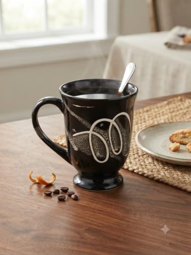 Image of Coffee Mug | Black Color | Set of 2 | Ceramic Cups | (White Design)