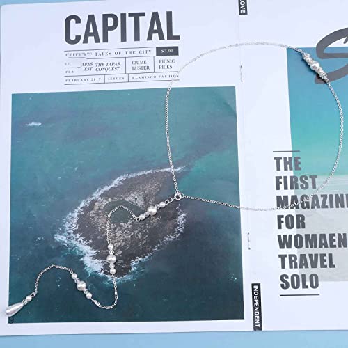 Boho Pearl Back Chain Necklace Silver Pearl Crystal Backdrop Necklace Body Chain Long Bridal Back Drop Chain Summer Beach Body Jewelry for Women4