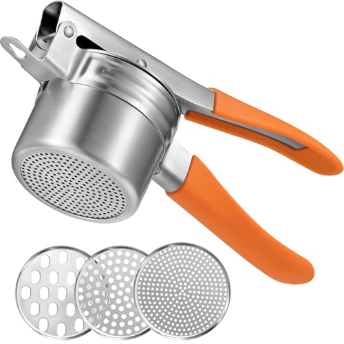 Sopito Schiacciapatate Acciaio Inox con 3 Piastre Intercambiabili, Schiaccia Patate