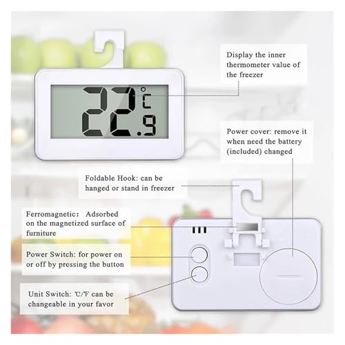 Termohigrometr Cyfrowy Termometr Do Lodówki/zamrażarki, Domowy Termometr, Miernik Wilgotności, Wodoodporny Wyświetlacz LCD IPX3, Bezprzewodowy I Wieszak(Black)