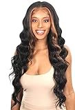 New Born Free No Cap Needed Fake Scalp 13x4 Lace Front Wig Loose Deep Wavy Long Length Bob Style Middle Parting Looser Ends Synthetic High Heat Resistant Fibers - FS134L (FF/GOLD_MOCHA)