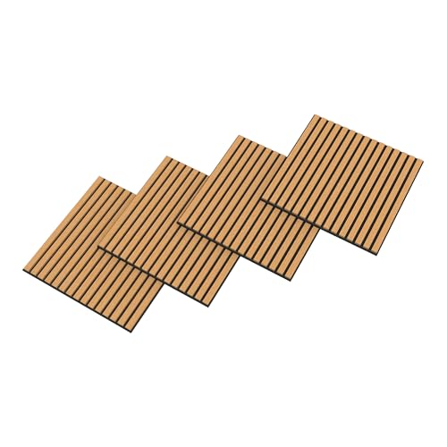 Set Vang Di 4 Pannelli Murali 3D Fonoassorbenti 60X60 Cm A Listelli Dritti Copertura 1,44 M² - Effetto Rovere Scuro - 3