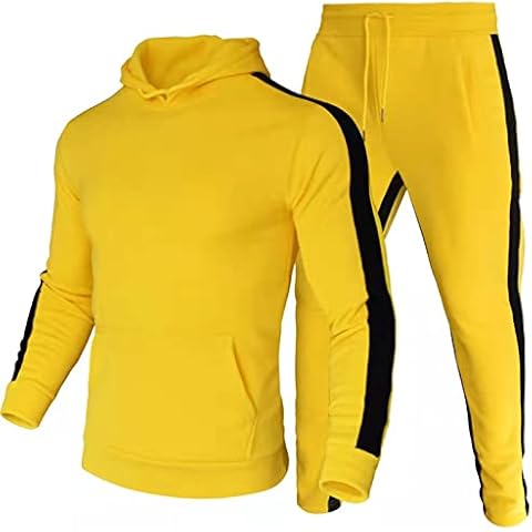 Men's 2 Piece Tracksuit Long Sleeve Sweatshirt Jogger Sweatpants Activewear Casual Warm Sweatsuits Sports Set (Yellow, Small) Cover