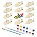 jiuzcare Holzboot Spielzeug 12 Stück DIY Holz Segelboot Kinder DIY Handgemachten Material Paddelboot Gummiband Set DIY Kinderspielzeug Bemalen und Dekorieren mit 12 Farbpigment + 2 Stifte, 12PCS