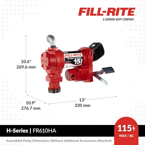 Image of Fill-Rite FR610HA 115V 15 GPM Fuel Transfer Pump w /Discharge Hose & Automatic Nozzle (Red) | Gasoline, Diesel, Kerosene, Ethanol & Methanol Blends & Biodiesel