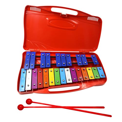 Soulmate Xylophone, 25 Notes Glockenspiel Xylophone Instrument for kids, Musical Toy Metal Keys,Professional Percussion Instrument for Beginners, Music Teaching, Gifts (Red)