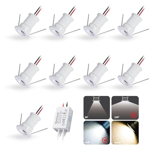 kpslucerna 9PCS 12V 1W Mini LED Faretto, IP65 Impermeabile Faretto Incastonato per Display, Uso Interno Cucina Scale Armadio Corridoio Illuminazione DIY (Bianco Bianco Freddo 120°)