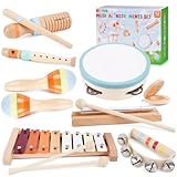 Wooden Musical Instruments for Toddlers 1-3 - Montessori Educational Toys for 1 2 3 Year Old Baby Kids, with Xylophone, One 1st 2st Christmas Birthday Gifts for Girls Boys