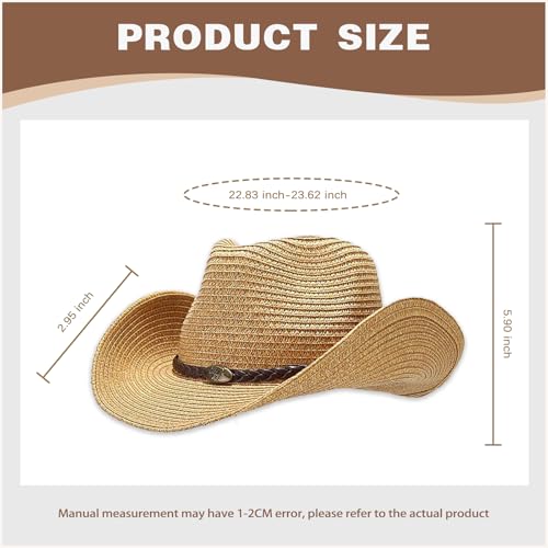 Image of Straw Cowboy Hats Western Cowgirl Hat for Holiday Woven Beach Sun Hat with Shapeable Wide Brim Cowboy Hat for Women /Men