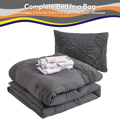 Image of Basketball Pintuck Comforter Set Twin Size - Bed in a Bag with Sheets, Pillowcases & Shams - Soft Stylish Sports Bedding - All Season Boy's Basketball Bed Set