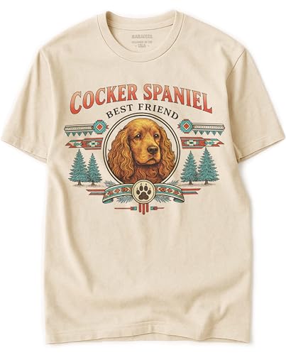 Cocker Spaniel Tshirt for Men & Women - Wilderness Artwork - 100% Natural, Raw, Undyed, Heavyweight Cotton