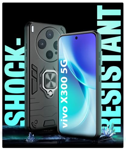 Image of WOW IMAGINE Shock Proof Back Case Mobile Cover for Vivo X300 5G | Back Cover Case (Tough Armor | Hybrid PC + TPU | Ring Holder & in-Built Kickstand | Black)