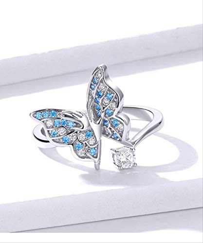 Bagues papillon de fiançailles bleues : bijoux ouverts réglables - 3