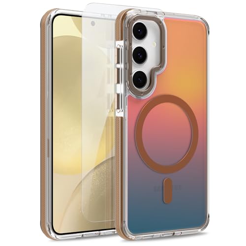 Image of Magnetic Case for Samsung Galaxy S24 Plus [Compatible with Magsafe] [Cute Fashion Fluorescent Design] [1 Screen Protector] Slim Translucent Matte Case for Galaxy S24 Plus 6.7 inch, Desert