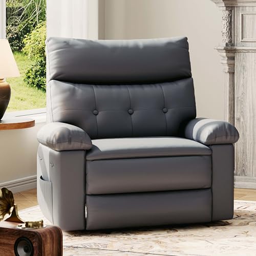 Image of GarveeHome Oversized Recliner Chair - PU Leather Manual Recliner for Adults, Lazy Chair with 1.5X Sponge Comfort Arm and Back for Living Room, Bedroom