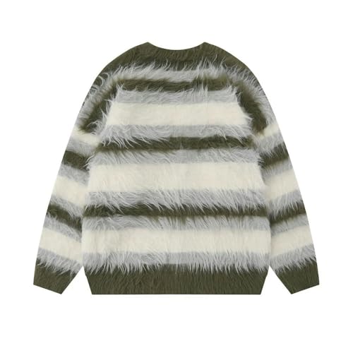 Striped V-Neck Sweater Men's Loose Casual Knit Harajuku High Street Cardigan2