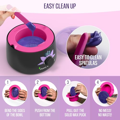 Tress Wellness Wax Warmer Silicone Liner - Easy to Clean Silicone Wax Warmer Bowls with 2x Silicone Spatulas Compatible with 16oz Electric Waxing Kit