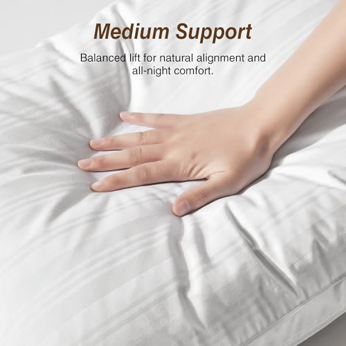 puredown® 2-Pack Goose Feather Down Pillows - 100% Cotton Cover, Hotel Collection Pillows, King Size for Stomach, Side & Back Sleepers