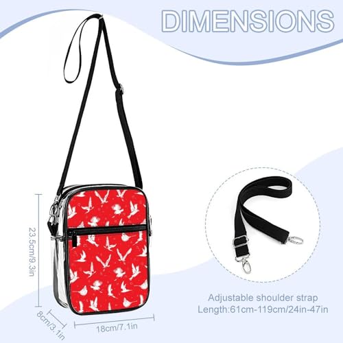 Red Birds Pattern Clear Crossbody Bag Stadium Bag Adjustable Side Shoulder Bags Messenger Bag with 2 Compartments2