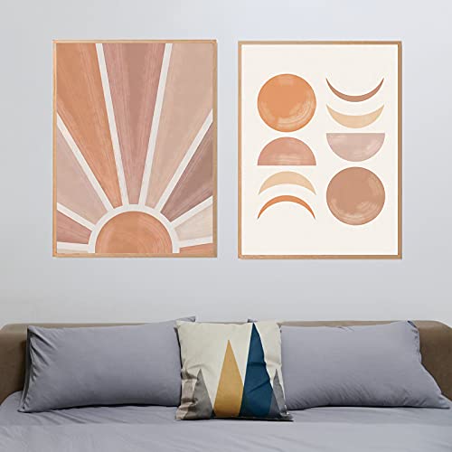 Laoife Minimalist Wall Art Mid Century Modern Sun Canvas Art Print Poster For Living Room Pictures,Set Of 2 Boho Abstract Nature Wall Decor Rolled Up In A Tube,Unframed 16''X 20''X 2 Prints #TOP7