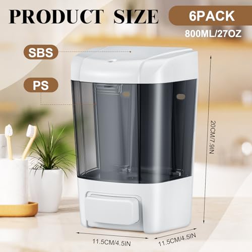 Image of Hushee 6 Pcs Plastic Wall Mounted Soap Dispenser Commercial Manual Soap Dispenser Containers for Kitchen Shower Hotel(Brown,27 oz 800 ml)