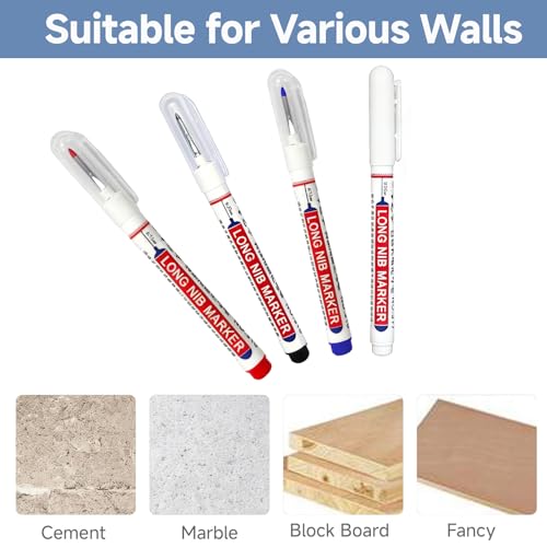 Miniatura 4 de Aihoom 12pcs Marcador Agujeros Profundos, Rotuladores Carpintero Para Madera, Metal Y Plástico, Punta Larga De 20mm, Colores Blanco, Negro, Azul Y Rojo, Impermeables Y Profesionales