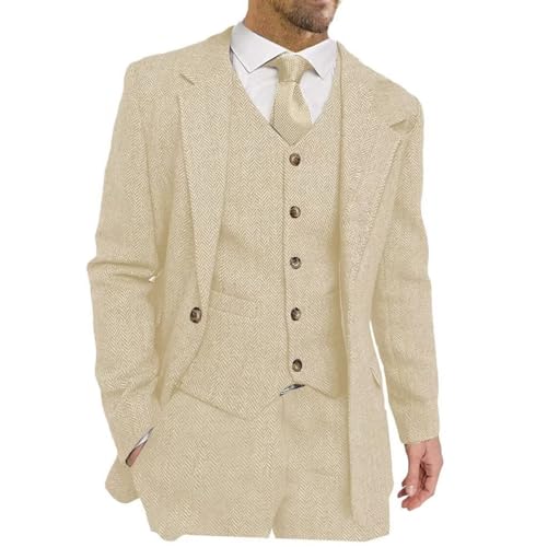Men's Suits Slim Fit 3 Piece Suits for Men Tweed Herringbone Suits Retro Vintage Blazer Wedding Suits Jacket Vest Pants Set