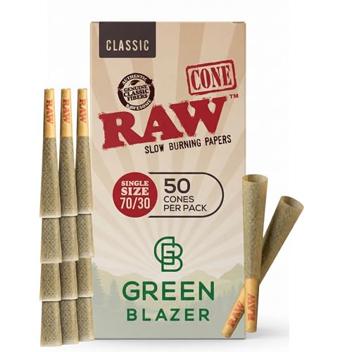 RAW Dogwalker Pre Rolled Cones 50 Pack Single Size 70mm Mini Rolling Paper Cones with Tips - Slow Burning Classic RAW Paper - Easy Fill No Filter Design