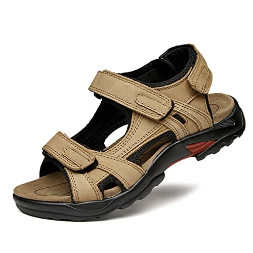 Men's Athletic Hiking Walking Sandals Non-Slip Water Resistant，Leather Convert Sandal，Lightweight Comfortable Beach Shoes Khaki, Brown（5-13） (Color : Khaki, Size : 10.5)