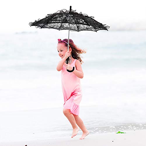 Lace Umbrella Bridal Umbrella Parasol Vintage Bridal Lace Cotton Umbrella for Wedding Parties Dancing Photography Prop (Black) - Image 2