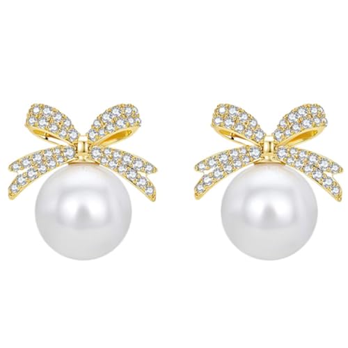 Kawailay Pendientes de perlas de cristal lazo perlas pendientes de perlas de boda pendientes para las mujeres