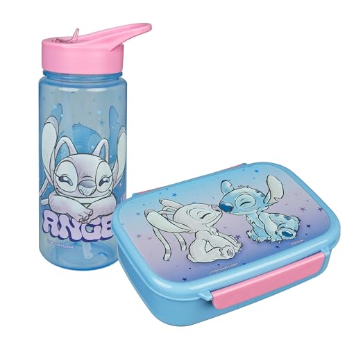 Scooli - Stitch Kindergeschirr Geschenkset - Set bestehend aus Brotdose und Trinkflasche - ideal für Schule oder Kindergarten ab 4 Jahren aus Kunststoff